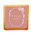 Biscuit personnalisé naissance et sa couronne ovale fleurie rose