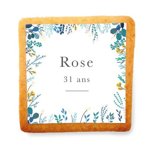 Biscuit Personnalise Anniversaire Encadrement Fleuri Colore Type De Sachet Thermoscelle Couleurs Blanc