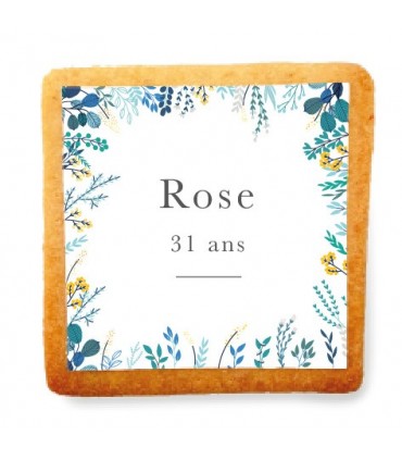 Biscuit Personnalise Anniversaire Encadrement Fleuri Colore Type De Sachet Thermoscelle Couleurs Blanc